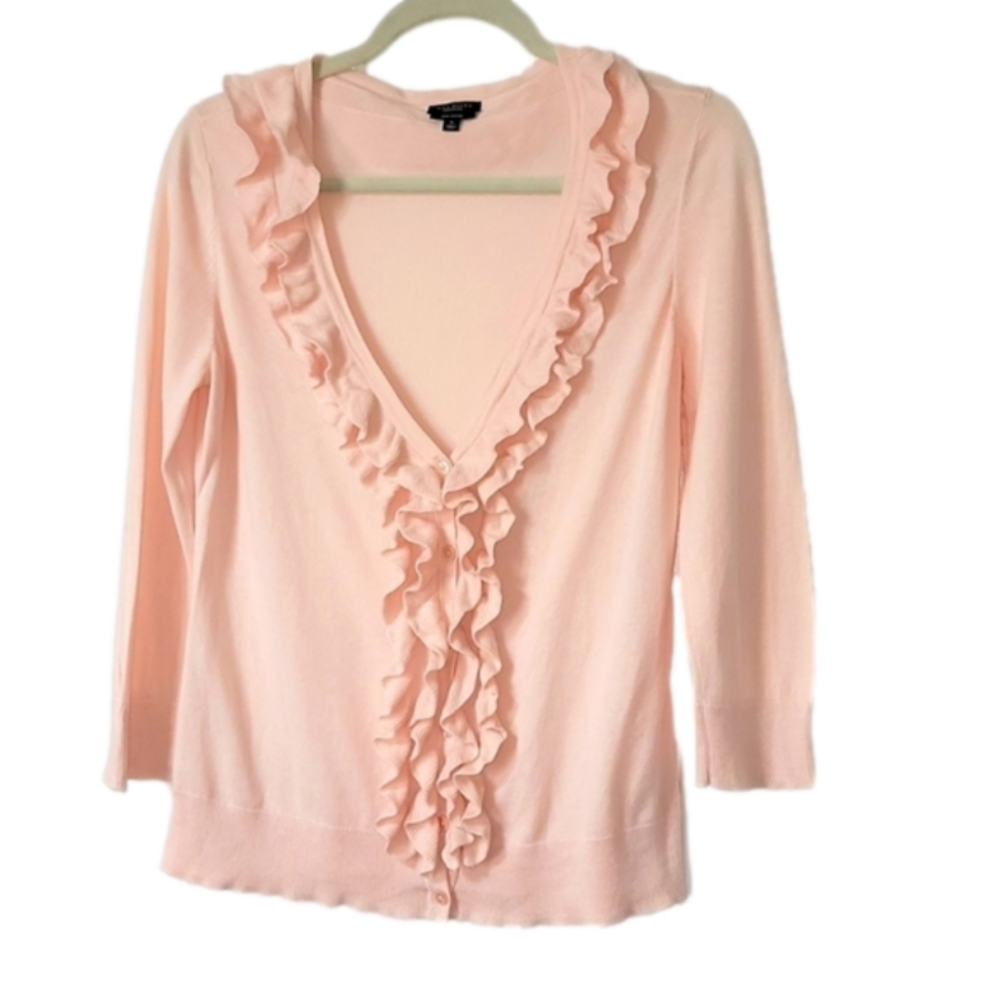 𝅺TALBOTT'S Pima cotton shell pink ruffle sweater. EUC.  Size small